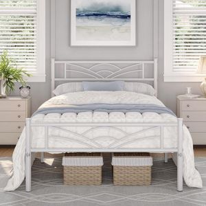 Metalen Bedframe voor Tieners - Modern Logeerbed 90x190 cm met Lattenbodem in Wit
