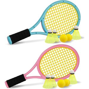 Kindertennisracket met draagtas, 4 zachte trainingsballen en 6 badmintonbirdies, tennisracket cadeauset voor buitensporten voor kinderen