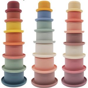 Stapeltoren | Stapelbekers | Montessori | Siliconen | Retro kleuren versie 2 | 7-delig | 23 cm | Educatief speelgoed | Dreumes | Peuter | Kleuter