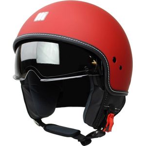 Motocubo Beetle Jethelm - ECE goedgekeurde Scooterhelm - Geschikt als Scooter Brommer Motor Snorfiets Scooterhelm - XL - Mat Rood