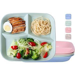 Diner Borden 4 stks Onbreekbare Verdeelde Platen 3 Secties Portion Control Dieet Plaat Lade met compartimenten Plastic Diner Set Herbruikbare Gerechten Set, BBA Free, Gezonde pp voor