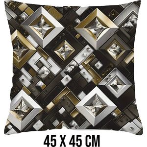 Allernieuwste.nl® Kussenhoes Geometrisch Goud Zilveren Blokken Kussen Polyester - Kussenovertrek - Kleur 45 x 45 cm %%