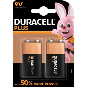Duracell Plus alkaline 9V-batterijen, verpakking van 2