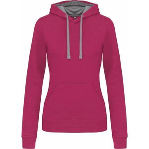Damessweater met capuchon /Hoodie in contrasterende kleur K465, Roze/Grijs, maat XL