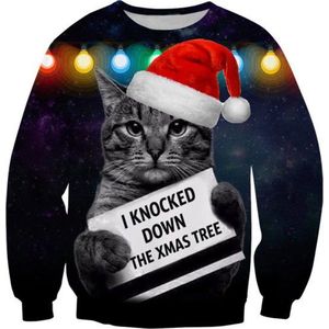 Foute kersttrui met kerstkat en kerstmuts - Maat M - Foute Kersttrui - Superfout - Foute trui - Feestkleding - Kerstkleding - Foute kleding - Kerst trui - Kersttrui dames - Kersttrui heren - Lelijke Kersttrui - Grappige Kersttrui - Kerstmutsen -