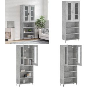 vidaXL Hoge kast 69,5x34x180 cm bewerkt hout betongrijs - Hoge Kast - Hoge Kasten - Dressoir - Buffetkast