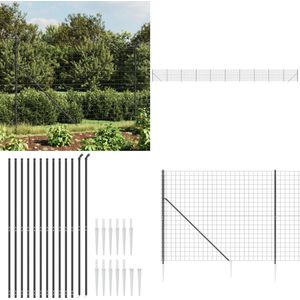 vidaXL Draadgaashek met grondankers 1,6x25 m antracietkleurig - Draadgaashek - Draadgaashekken - Tuinhek - Draadgaas Voor Tuin