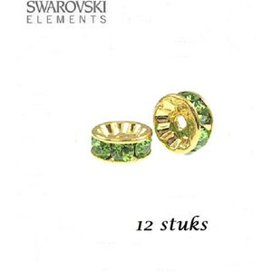 Swarovski Elements, 12 stuks Swarovski strass rondelle spacer kralen, 6mm, goud met peridot chatons
