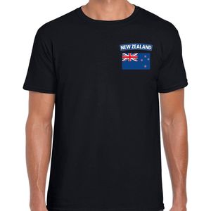 New zealand t-shirt met vlag zwart op borst voor heren - Nieuw-Zeeland landen shirt - supporter kleding S