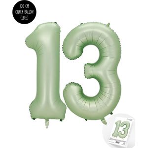 Cijfer Helium Folie Ballon XXL - 13 jaar cijfer - Olive - Groen - Satijn - Nude - 100 cm - leeftijd 13 jaar feestartikelen verjaardag
