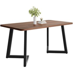 Merax 117 x 68 cm Eettafel - Rechteckige Keukentafel met Metalen Poten en Houtnerf Design - Voor Woonkamer en Eetkamer - Zwart/Walnoot
