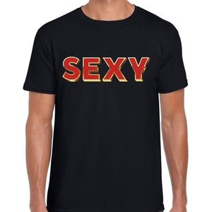 Fout SEXY t-shirt met glamour 3D effect zwart voor heren - fout fun tekst shirt L