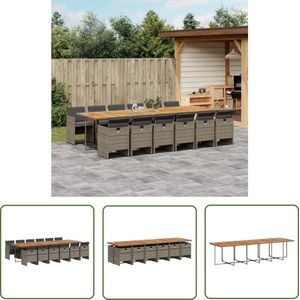 The Living Store 13-delige Tuinset met kussens poly rattan grijs - Tuinset - Buitendecoratie - Lounge Set - Eetkamerset - Patio Furniture