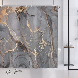 Mrs. Jones Premium Collection Douchegordijn grijs goud marmer - Modern - Abstract - 180x200 cm - Waterdicht - Polyester textile - Wasbaar .