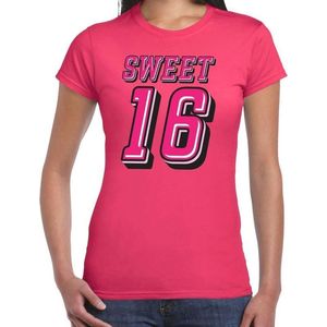 Sweet 16 cadeau t-shirt voor dames - roze fuchsia - 16de verjaardag / jarig shirt / outfit XXL