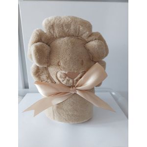 Baby dekentje fleece met geborduurde knuffel LEEUWTJE - Super leuk als Kraamcadeau of Babyshower