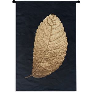 Wandkleed Golden leaves staand - Blad van goud op een zwarte achtergrond Wandkleed katoen 120x180 cm - Wandtapijt met foto XXL / Groot formaat!