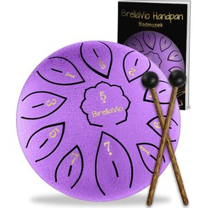 BrellaVio Handpan met Lesboek - Let op: afmeting 16cm ø - Paars - Healing Steel Tongue Drum - Hand Klankschaal - Hang Drum - Lotus Tong Muziektherapie