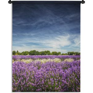 Wandkleed De lavendel - Blauwe lucht boven lavendel in de natuur Wandkleed katoen 90x120 cm - Wandtapijt met foto