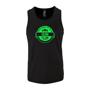 Zwarte Tanktop sportshirt met ""Member of the Gin club"" Print Neon Groen Size M