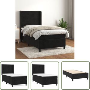 The Living Store Boxspring met matras fluweel zwart 80x200 cm - Boxspringbed - Velvet Bed - Hoofdboard - Pocketveer Matras - Middelhard Matras