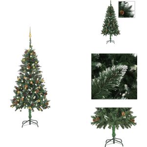 vidaXL Kunstkerstboom - Nagebootste Dennenboom - 150 cm - Met LED-verlichting - Groen en Wit - Inclusief Accessoires - Decoratieve kerstboom