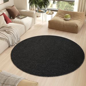 Tapiso Nizza Rond Vloerkleed Zwart Antislip Waasbaar Laagpolig Tapijt Kleed Maat- 80x80