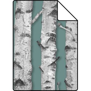 Proefstaal ESTAhome behang berken boomstammen vergrijsd groen en licht warm grijs - 138891 - 26,5 x 21 cm