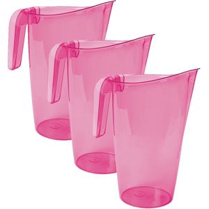 3x stuks waterkan/sapkan transparant/roze met een inhoud van 1.75 liter kunststof met handvat en schenktuit