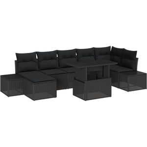 vidaXL - Tuin - Sofa - Set - Set - van - 8 - Zwart - Rattan, - polyester - kussens