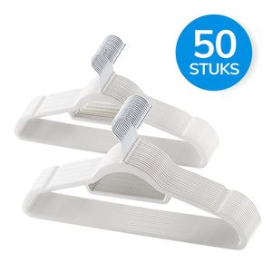 ACAZA Kledinghangers - Kleerhangers - Broekhanger - 50 Stuks - Volwassenen - Anti Slip - Sterk Materiaal - Fluweel/Velvet - Wit