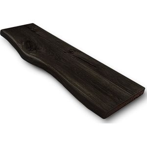 Wandplank Massief Eiken Hout Zwevend - 160x20 - Met Blinde Bevestiging - Zwart - Boomstam Plank - Boekenplank