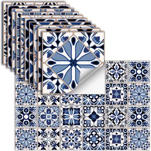 Set 24 Tegelstickers met Blauw Mozaiek Design - 15x15CM - Zelfklevende Tegels voor badkamer, keuken, meubels - Plaktegels Donkerblauw