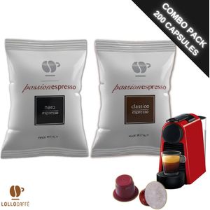 Lollo Caffè Nero + Classico Passionespresso Nespresso compatible - 200 capsules - Italiaanse espresso koffiecups - Voordeelverpakking