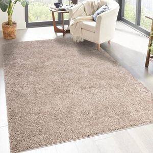 Shaggy hoogpolig tapijt - 120x170 cm - beige - long-polig woonkamertapijt - effen modern - pluizige zacht tapijten slaapkamer decoratie