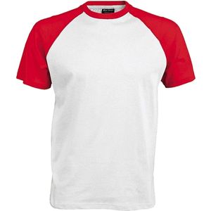Kariban Herenshirt met korte mouwen Baseball T-Shirt (Wit/rood)