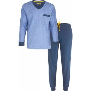 MEPYH1306A MEQ Heren Pyjama Set Lange mouw - 100% Gekamde Katoen - Licht Blauw - Maat S