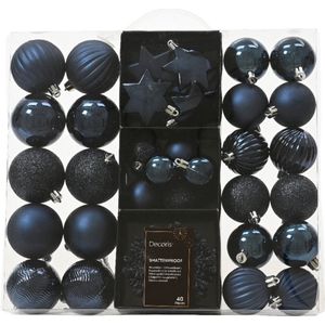 Decoris kerstballen en kerstornamenten - 40x - kunststof - donkerblauw - mix