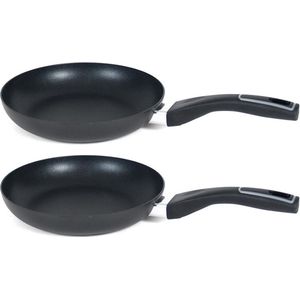 Set van 2x stuks aluminium zwarte koekenpannen Gusto met anti-aanbak laag 24 cm - Hapjespannen