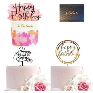 La Gabriela - 3 x Cake Toppers - Happy Birthday -Goud- Gold- Black - Zwart - Caketopper - Taartdecoratie