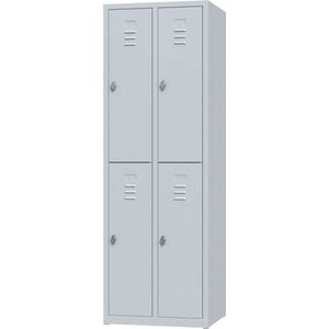 Metalen lockerkast - lichtgrijs - 4 deurs 2 delig - met slot - 180x60x50 cm - voordeel lijn - PLP-107