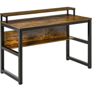 Industrieel Bureau met Plank en Verhoogde Monitorstandaard - 120x60 cm - Rustiek Bruin