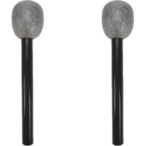 Set van 2x neppe microfoons 30 cm - zwart/zilver - Namaak playback - Speelgoed microphone - Disco verkleed feest