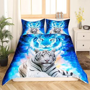 Tiger Print Beddengoed Set 135 x 200 cm Wild Thema Dekbedovertrek Set Blue Galaxy Bedden Set Voor Kinderen Volwassen Wildlife Safari Kattenprint Ultra Zachte Kamerdecoratie Ritssluiting