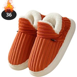 Nivard Warme Pantoffels - Sloffen - Slippers - Dames - Heren - Pluche - Maat 36 - Oranje