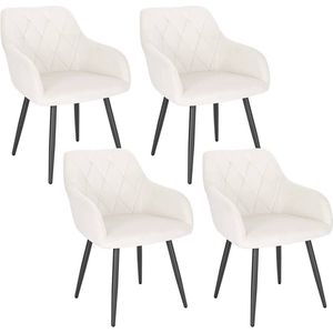 Rootz Set van 4 Eetkamerstoelen - Keukenstoelen - Fluwelen stoelen - Ergonomische Ondersteuning - Luxe Comfort - Stevig en Stabiel - Crèmewit - Fluweel + Metaal - Zitting: 44cm x 42,5cm, Zithoogte: 46,5cm, Rugleuning: 39cm, Armleuning: 62cm
