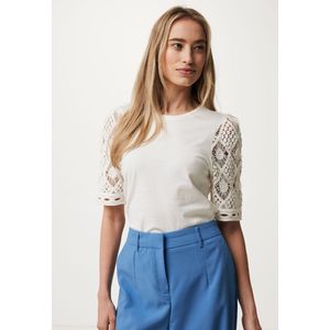 T-shirt With Crochet Sleeves Dames - Off White - Maat L