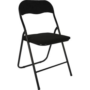 Home & Styling Klapstoel met ribcord zitting - zwart - 40 x 38 x 88 cm - metaal - Bijzet stoelen - Inklapbaar