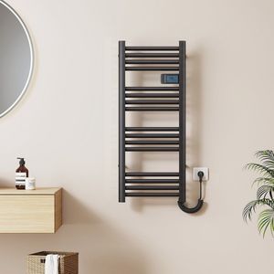 EMKE Elektrische Handdoekradiator - Met Smart Thermostaat - Mat Zwart - 96x40 cm - 300W - Badkamer Radiator - Elektrische Radiator