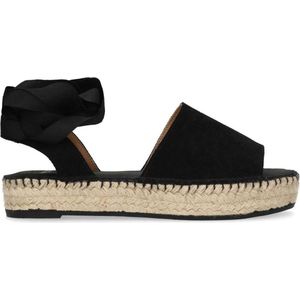 Manfield - Dames - Zwarte suède sandalen met lint - Maat 37